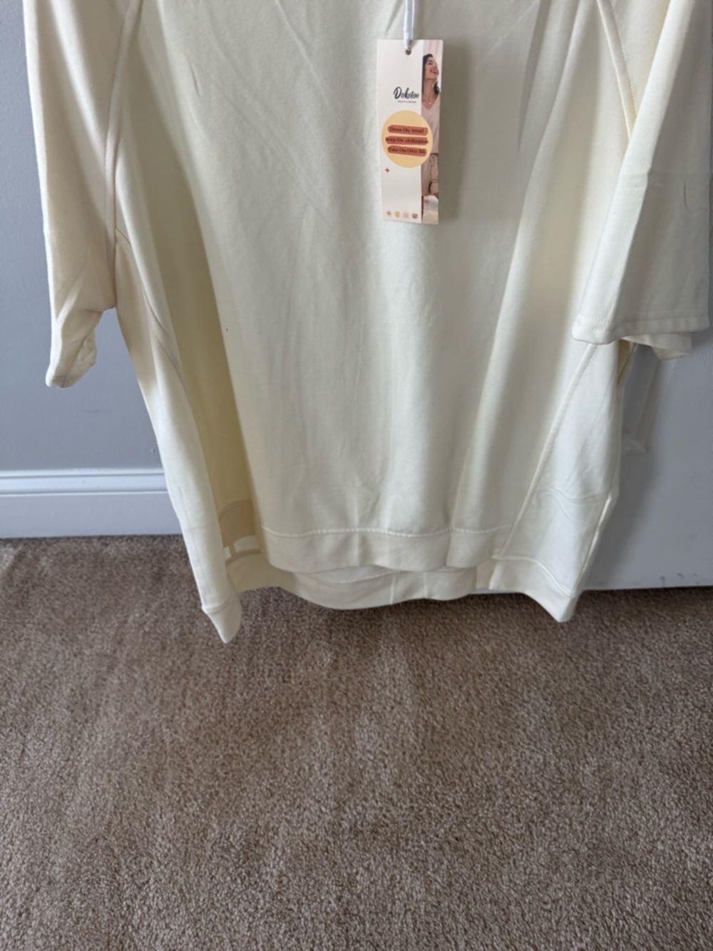Cream Short Sleeve Pullover Sweatshirt - Women's Relaxed Fit - Picture 2 of 5